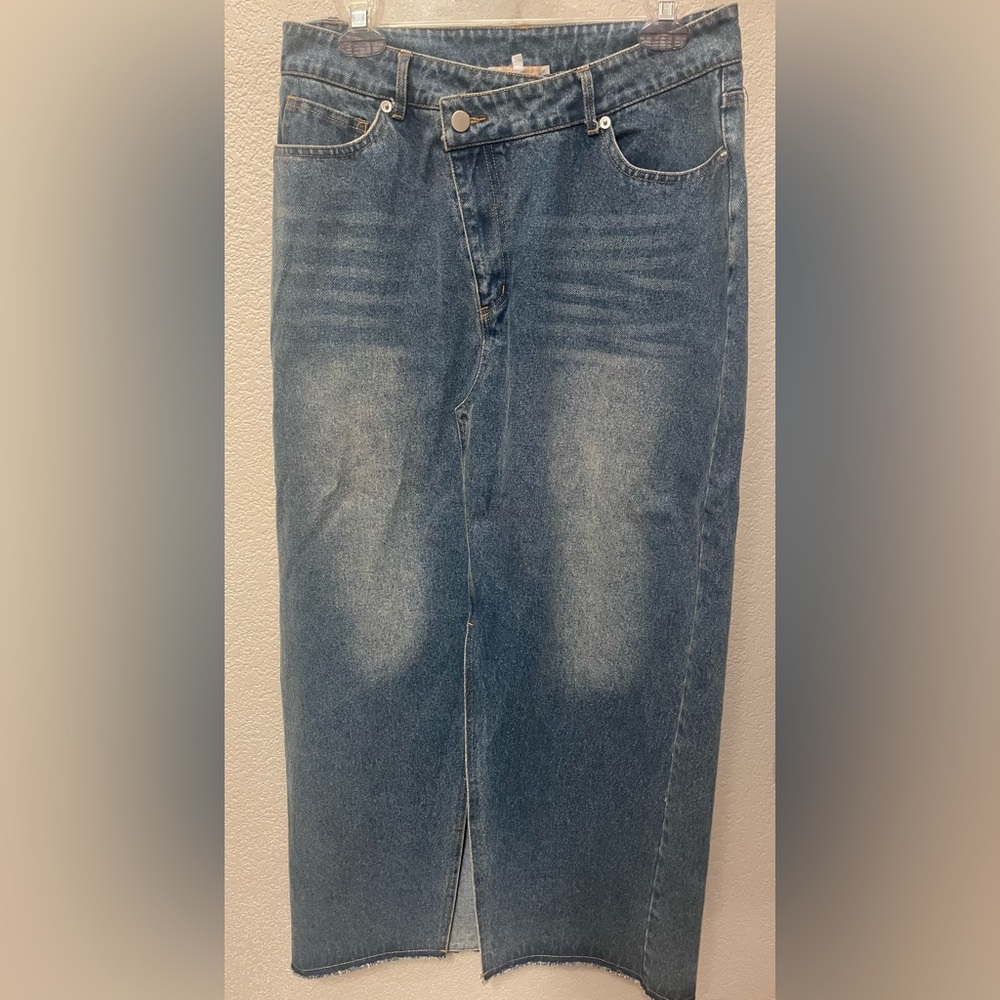 Olivaceous High Waisted  Maxi Denim Skirt